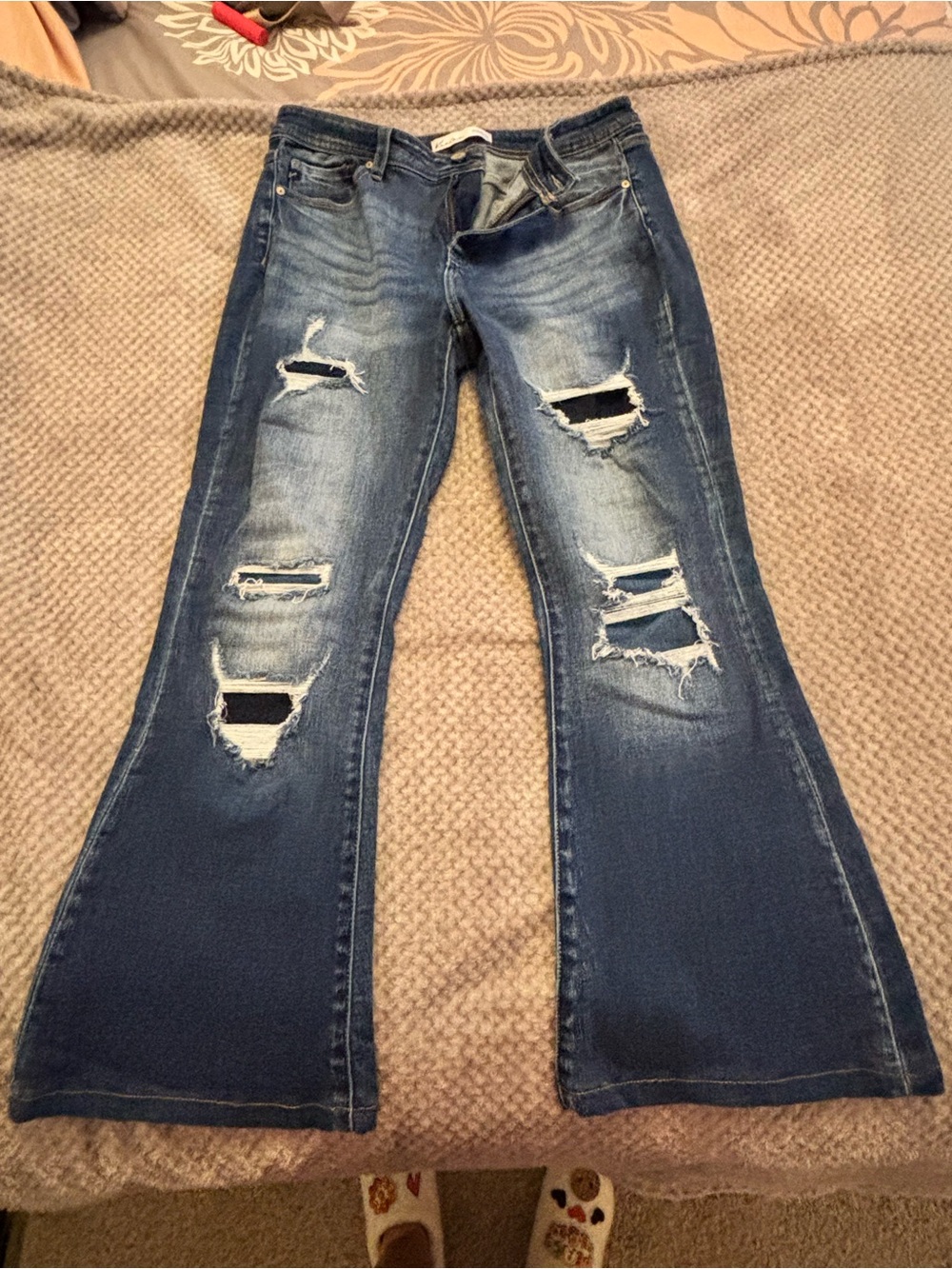 KanCan Medium-Dark Blue Distressed Bootcut Jeans